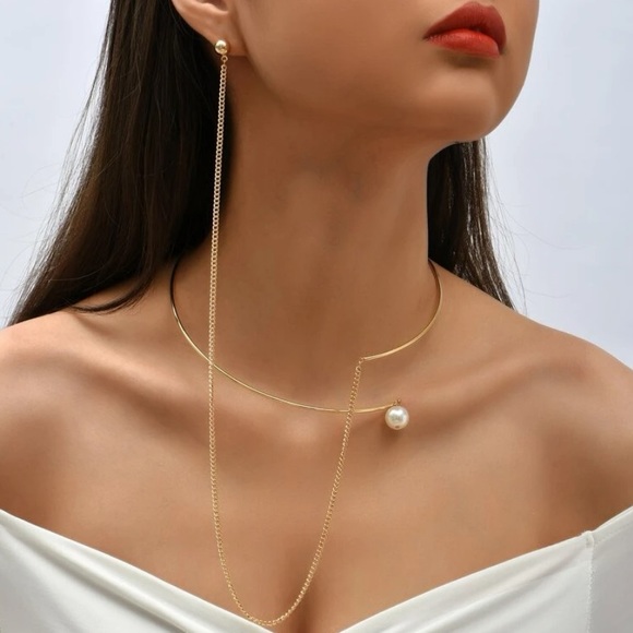 💥3/$28 New Unique Choker Spring Necklace & Attached Earring ~ Statement Piece - Picture 9 of 11